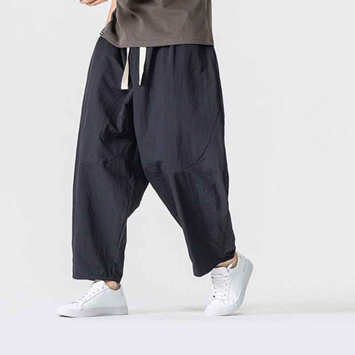 Buddha Stones Spring Summer Casual Minimalist Drawstring Solid Cropped Pants Men's Harem Pants With Pockets - Black - US/UK/AU46, EU56 (5XL) - image 7