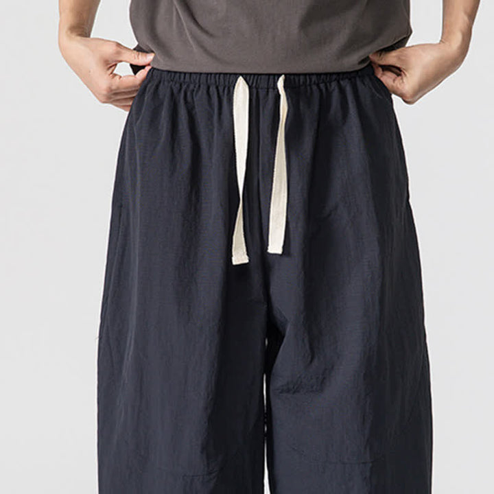 Buddha Stones Spring Summer Casual Minimalist Drawstring Solid Cropped Pants Men's Harem Pants With Pockets - image 14