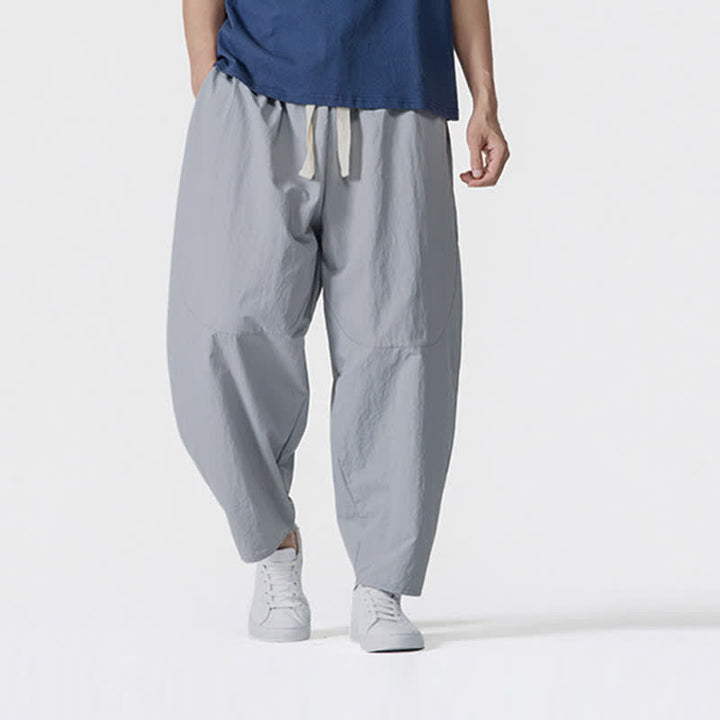 Buddha Stones Spring Summer Casual Minimalist Drawstring Solid Cropped Pants Men's Harem Pants With Pockets - LightGray - US/UK/AU46, EU56 (5XL) - image 17