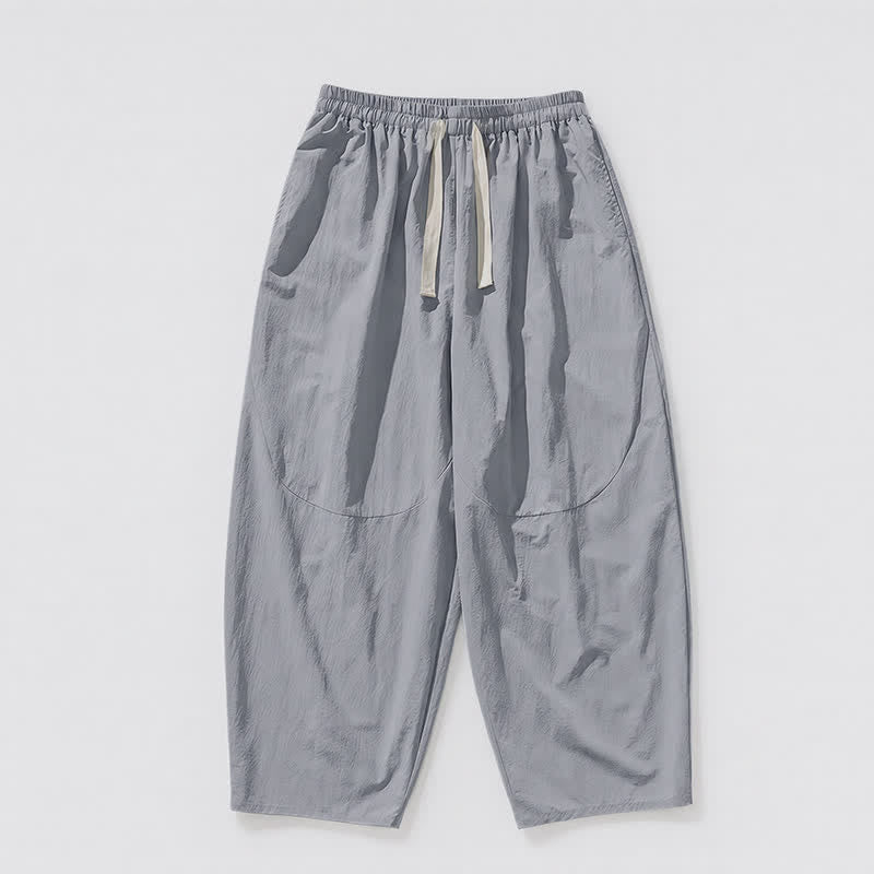 Buddha Stones Spring Summer Casual Minimalist Drawstring Solid Cropped Pants Men's Harem Pants With Pockets - image 24