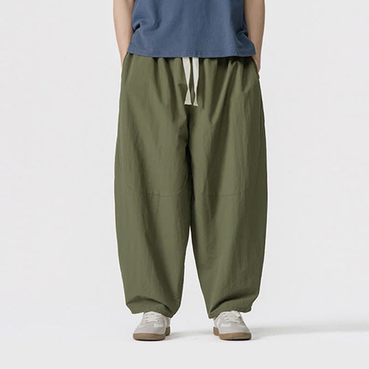 Buddha Stones Spring Summer Casual Minimalist Drawstring Solid Cropped Pants Men's Harem Pants With Pockets - image 1