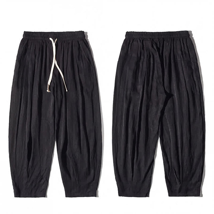 Buddha Stones Summer Casual Drawstring Solid Cropped Pants Men's Straight Leg Pants With Pocket - image 10