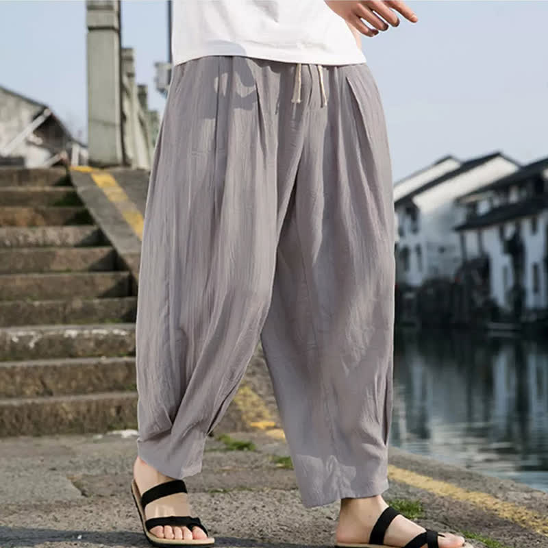 Buddha Stones Summer Casual Drawstring Solid Cropped Pants Men's Straight Leg Pants With Pocket - Silver - US/UK/AU46, EU56 (5XL) - image 11