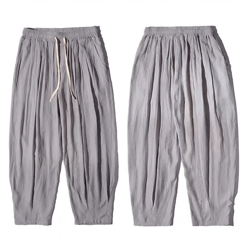 Buddha Stones Summer Casual Drawstring Solid Cropped Pants Men's Straight Leg Pants With Pocket - image 26