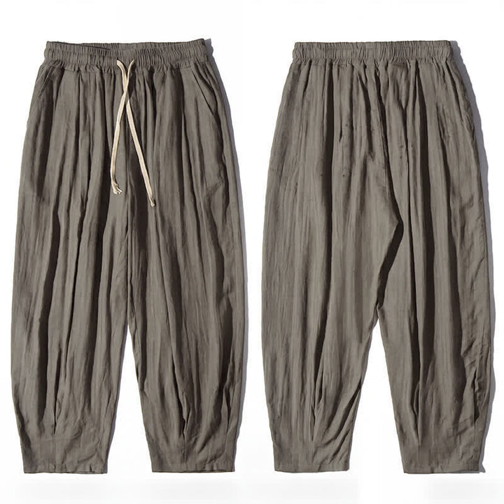 Buddha Stones Summer Casual Drawstring Solid Cropped Pants Men's Straight Leg Pants With Pocket - image 7