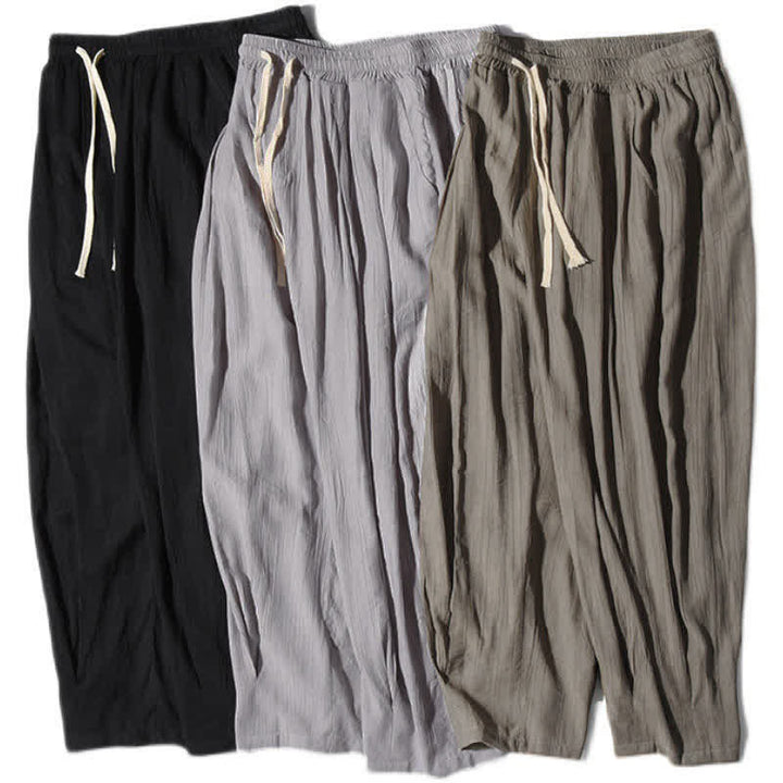 Buddha Stones Summer Casual Drawstring Solid Cropped Pants Men's Straight Leg Pants With Pocket - image 28