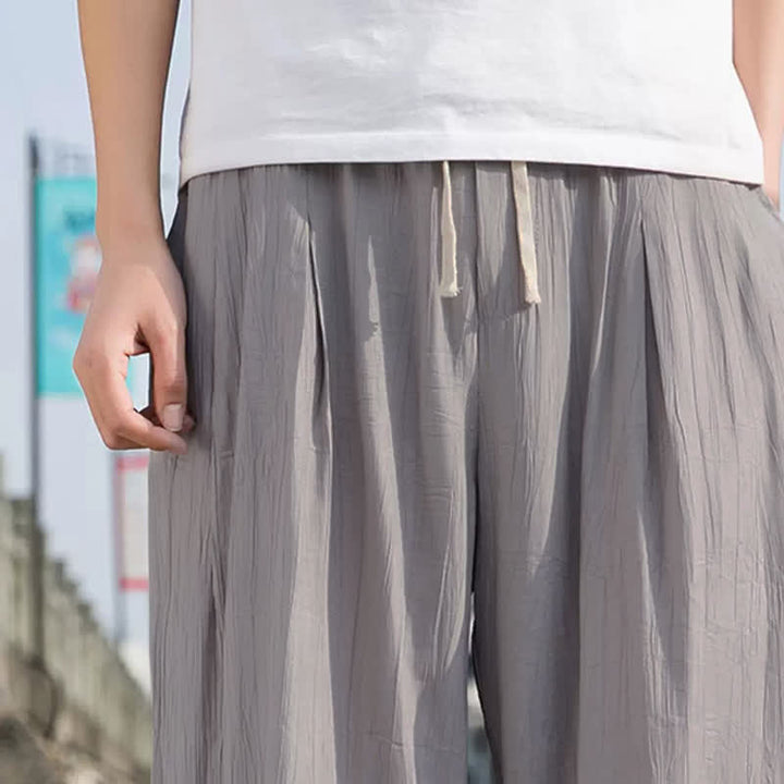 Buddha Stones Summer Casual Drawstring Solid Cropped Pants Men's Straight Leg Pants With Pocket - image 18