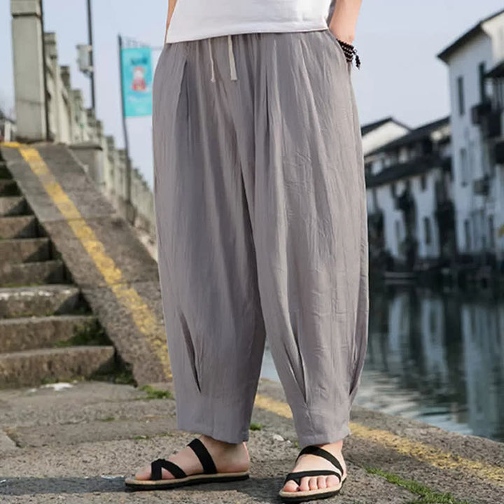 Buddha Stones Summer Casual Drawstring Solid Cropped Pants Men's Straight Leg Pants With Pocket - image 15