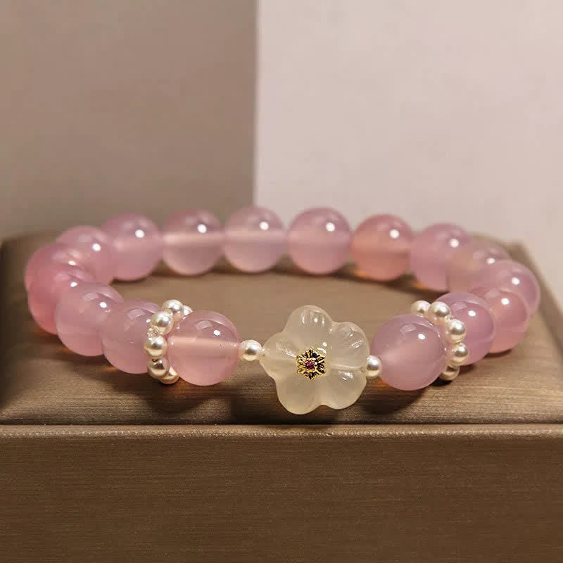 Buddha Stones Purple Agate White Agate Flower Intuition Pearl Accent Bracelet - Pink Agate(Wrist Circumference: 5.9–6.7 in/15–17 cm) - image 0