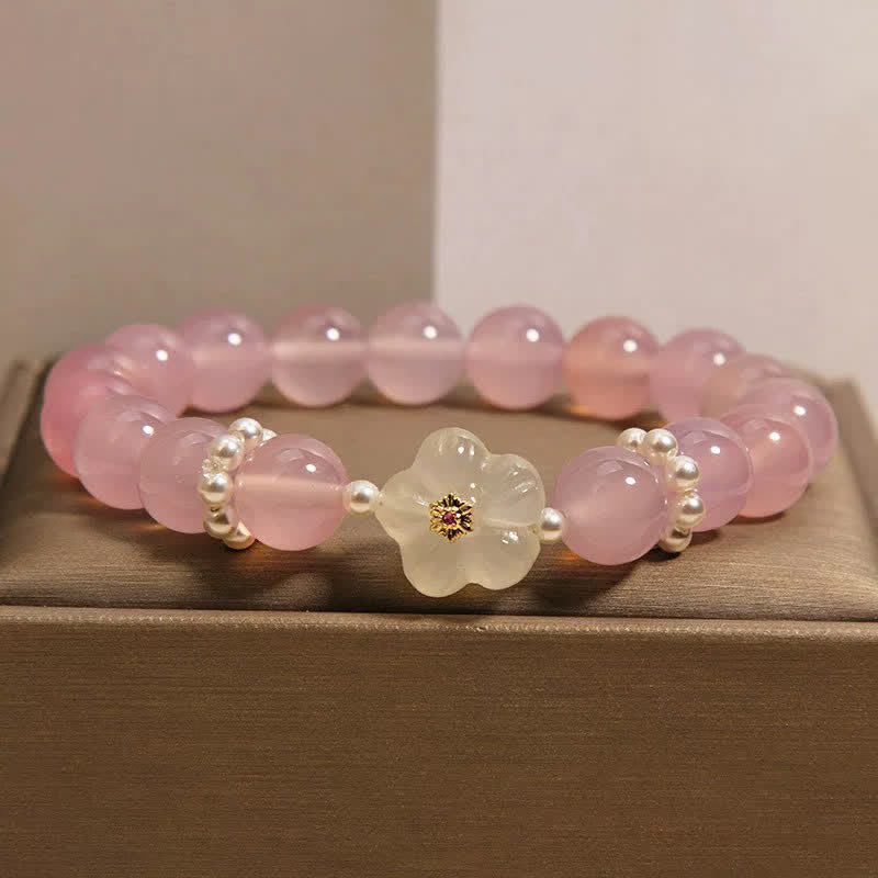 Buddha Stones Purple Agate White Agate Flower Intuition Pearl Accent Bracelet - image 1