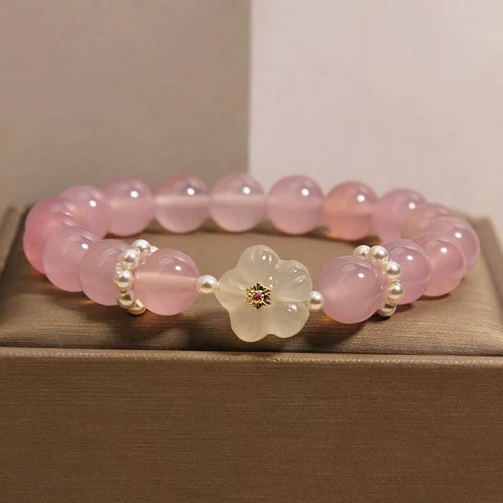 Buddha Stones Purple Agate White Agate Flower Intuition Pearl Accent Bracelet - image 1