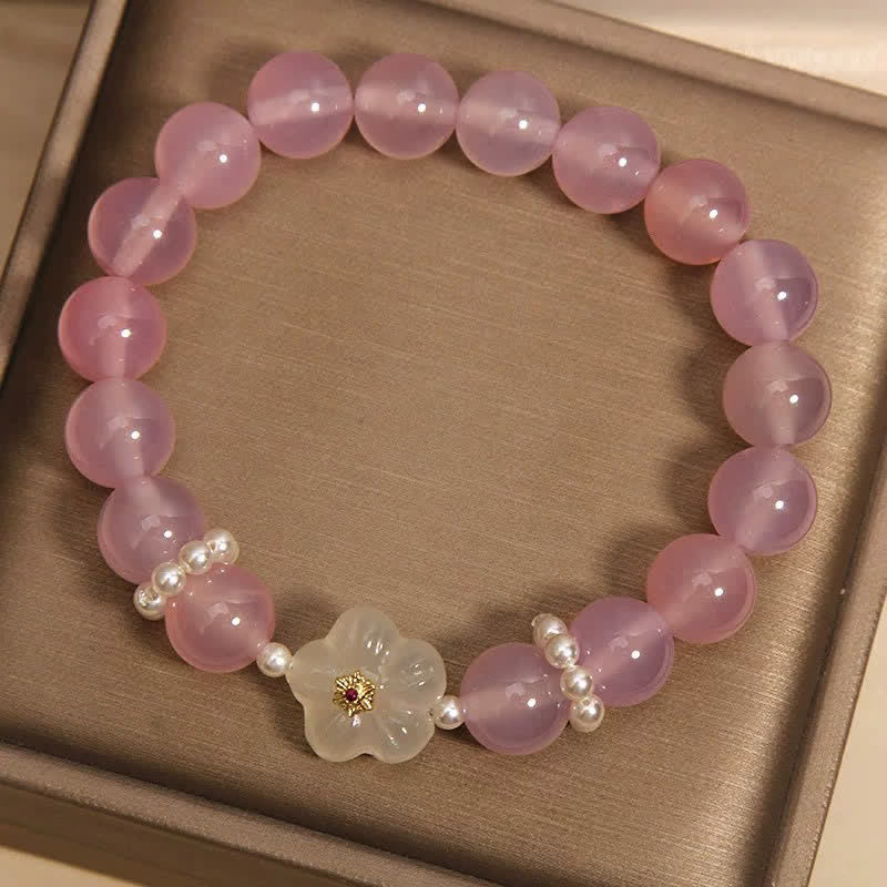 Buddha Stones Purple Agate White Agate Flower Intuition Pearl Accent Bracelet - image 3