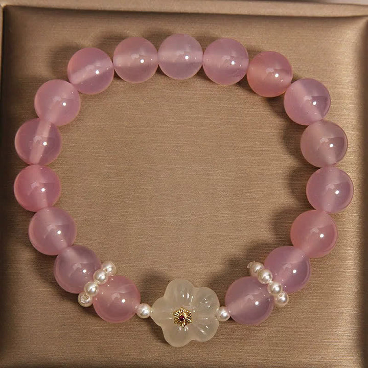 Buddha Stones Purple Agate White Agate Flower Intuition Pearl Accent Bracelet - image 2