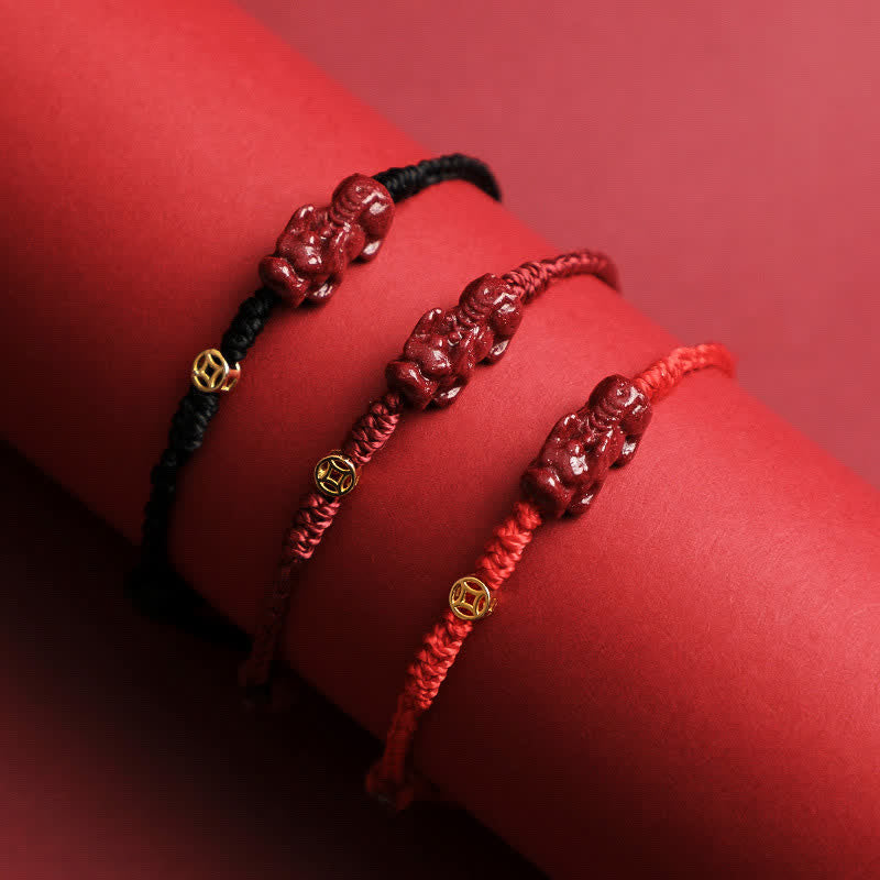 Buddha Stones Cinnabar Pi Xiu 925 Sterling Silver Chinese Coin Wealth Red String Adjustable Bracelet - image 3