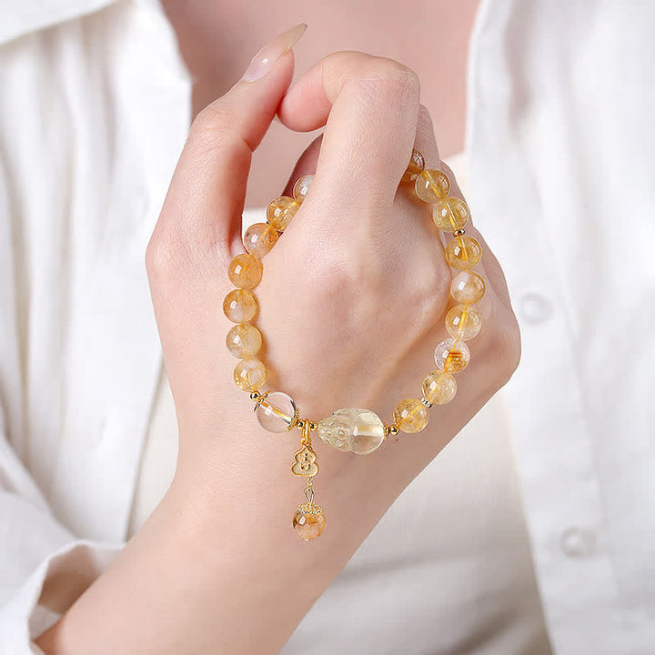Buddha Stones Chinese Inspired Citrine Pi Xiu Luck And Abundance Gourd Pendant Bracelet - image 3
