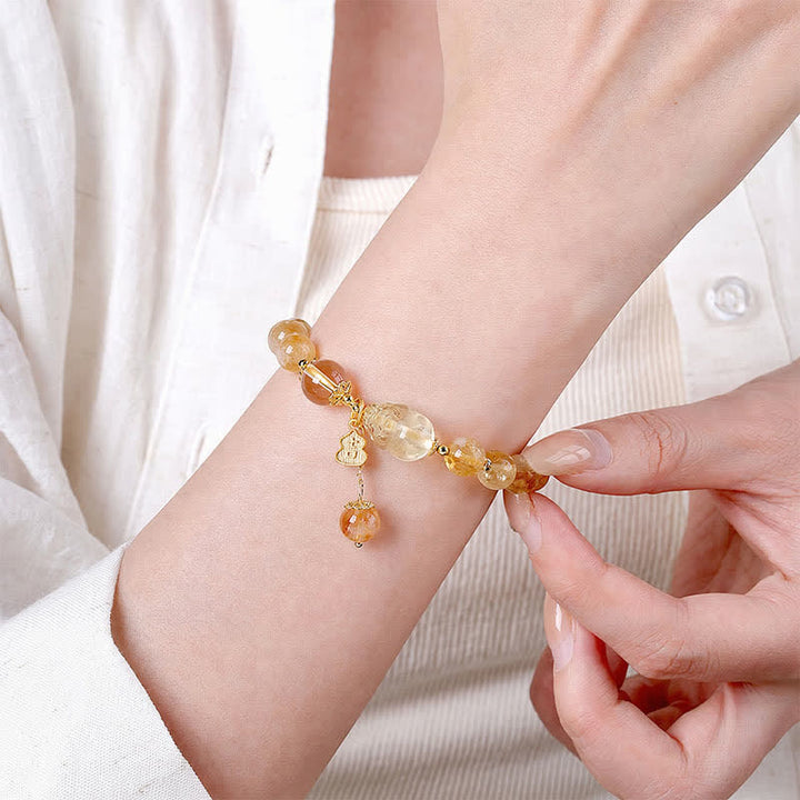 Buddha Stones Chinese Inspired Citrine Pi Xiu Luck And Abundance Gourd Pendant Bracelet - image 4