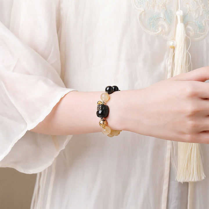 Buddha Stones Feng Shui Tiger Eye Pi Xiu Golden Rutilated Quartz Wealth Beaded Bracelet - image 11