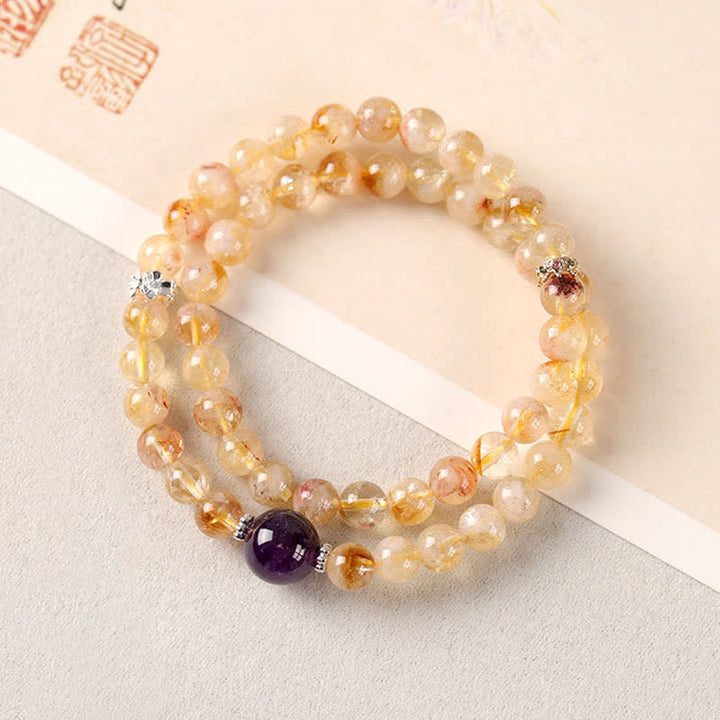Buddha Stones Citrine Pi Xiu Abundance and Wealth Double Wrap Bracelet - Amethyst (Wrist Circumference: 5.5–5.9 in/14–15 cm) - image 12