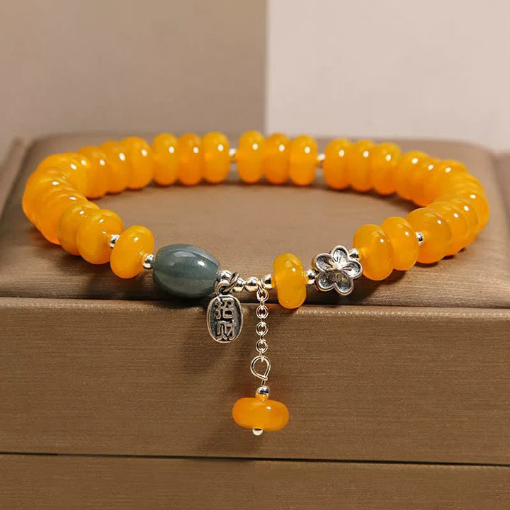 Buddha Stones Yellow Agate Green Agate Prosperity Charm Bracelet - Yellow Agate Abacus Bead (Wrist Circumference: 6.3–6.7 in/16–17 cm) - image 0