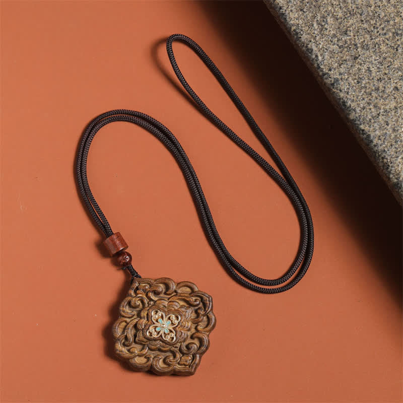 Buddha Stones Sappanwood Carved Tang Dynasty Flower Harmony Necklace - image 4