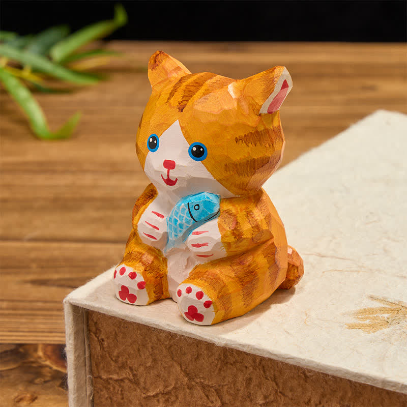 Buddha Stones Natural Wood Hand Painted Lucky Cat Wealth Cute Animal Decor - image 7