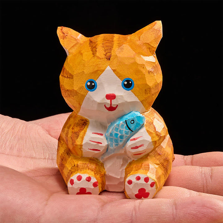 Buddha Stones Natural Wood Hand Painted Lucky Cat Wealth Cute Animal Decor - image 9