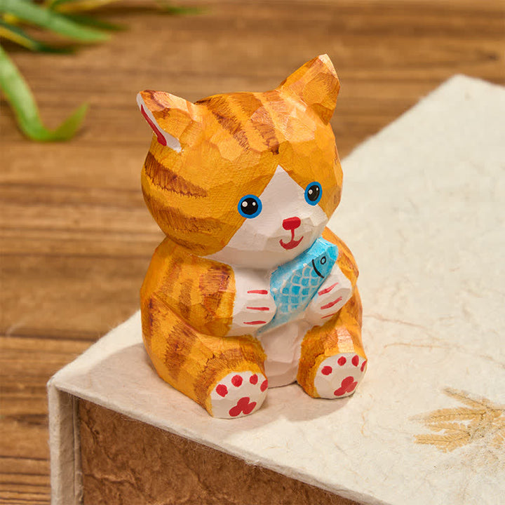 Buddha Stones Natural Wood Hand Painted Lucky Cat Wealth Cute Animal Decor - image 8