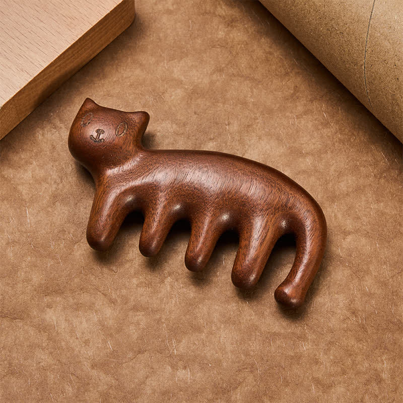 Buddha Stones Hand-Polished Sandalwood Cat Shape Grounding Massage Comb - image 4