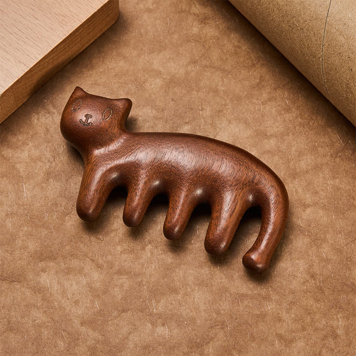 Buddha Stones Hand-Polished Sandalwood Cat Shape Grounding Massage Comb - image 4