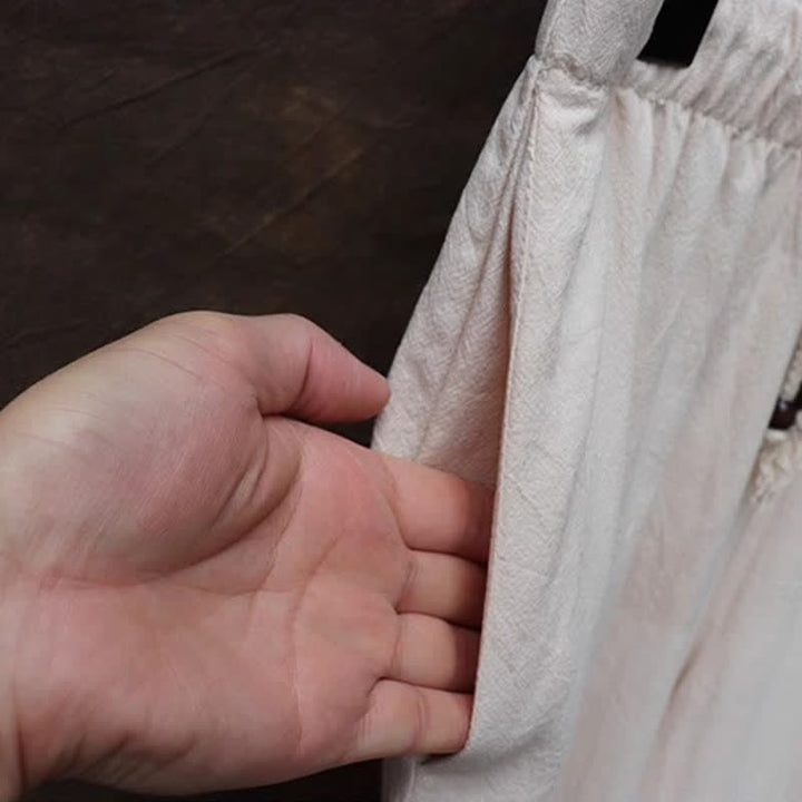 Buddha Stones 2Pcs Spring Summer Tang Style Mandarin Collar Shirt Pants Embroidery Solid Cotton Men's Meditation Cloth With Pockets - image 14