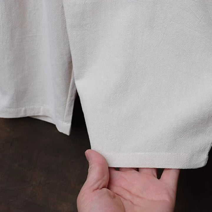 Buddha Stones 2Pcs Spring Summer Tang Style Mandarin Collar Shirt Pants Embroidery Solid Cotton Men's Meditation Cloth With Pockets - image 12