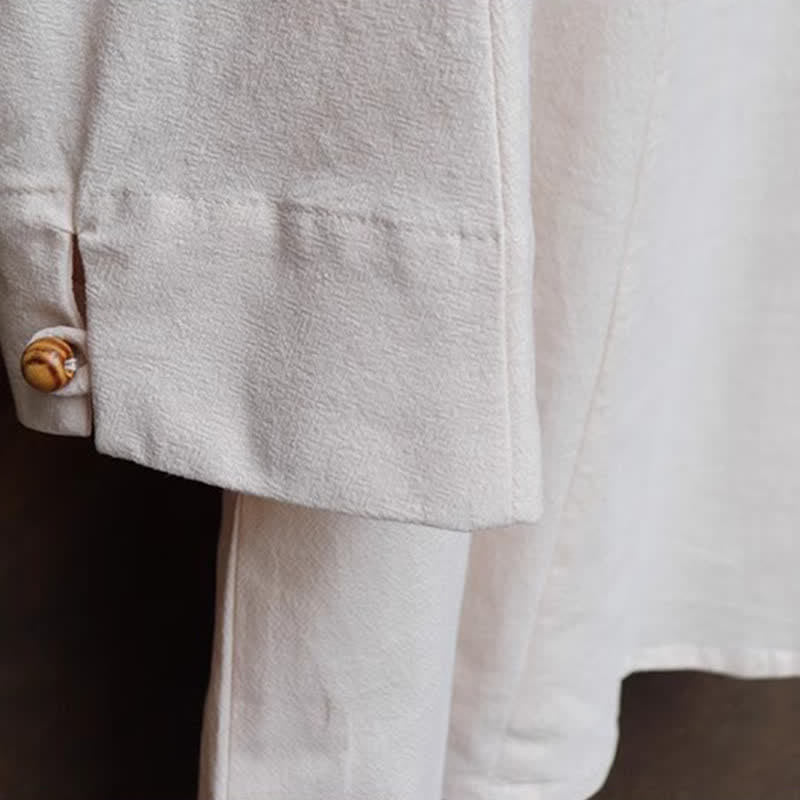 Buddha Stones 2Pcs Spring Summer Tang Style Mandarin Collar Shirt Pants Embroidery Solid Cotton Men's Meditation Cloth With Pockets - image 10