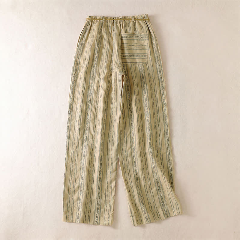 Buddha Stones Spring Summer Casual Boho Drawstring Striped Ankle Pants Women's Straight Leg Pants With Pocket - image 9