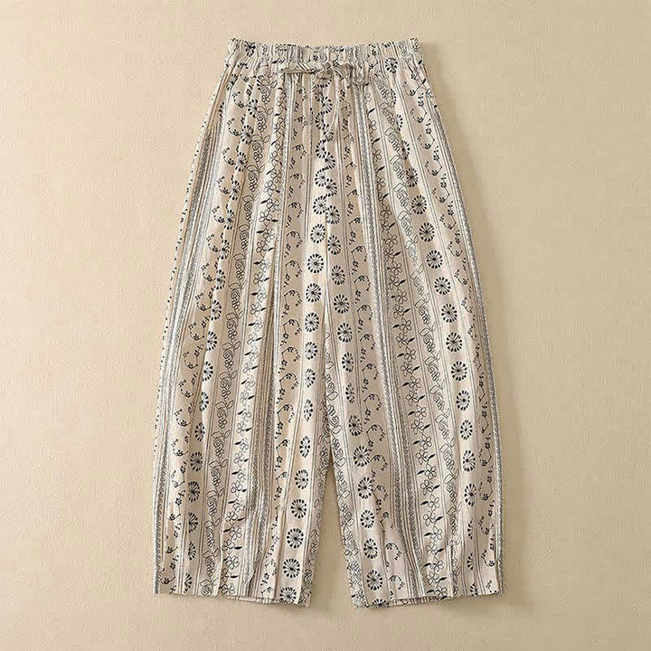 Buddha Stones Spring Summer Casual Boho Drawstring Striped Branch Star Capri Pants Women's Harem Pants With Pocket - White - US8-10, UK/AU12-14, EU40-42 (2XL) - image 0
