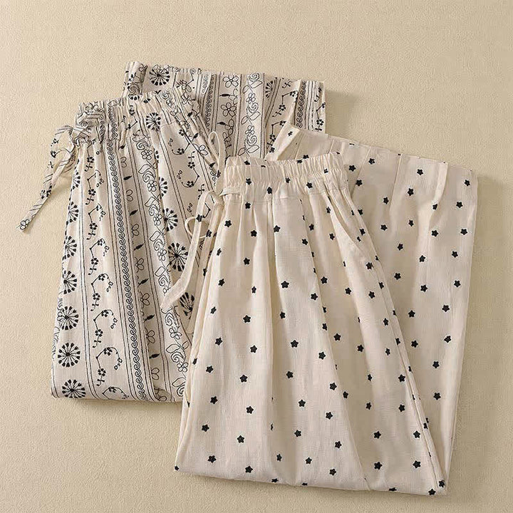 Buddha Stones Spring Summer Casual Boho Drawstring Striped Branch Star Capri Pants Women's Harem Pants With Pocket - image 14