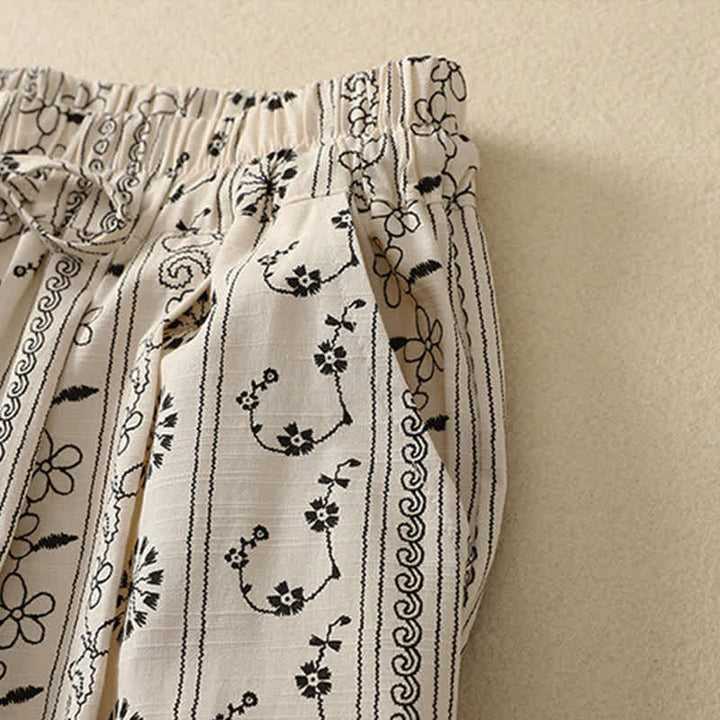 Buddha Stones Spring Summer Casual Boho Drawstring Striped Branch Star Capri Pants Women's Harem Pants With Pocket - image 2