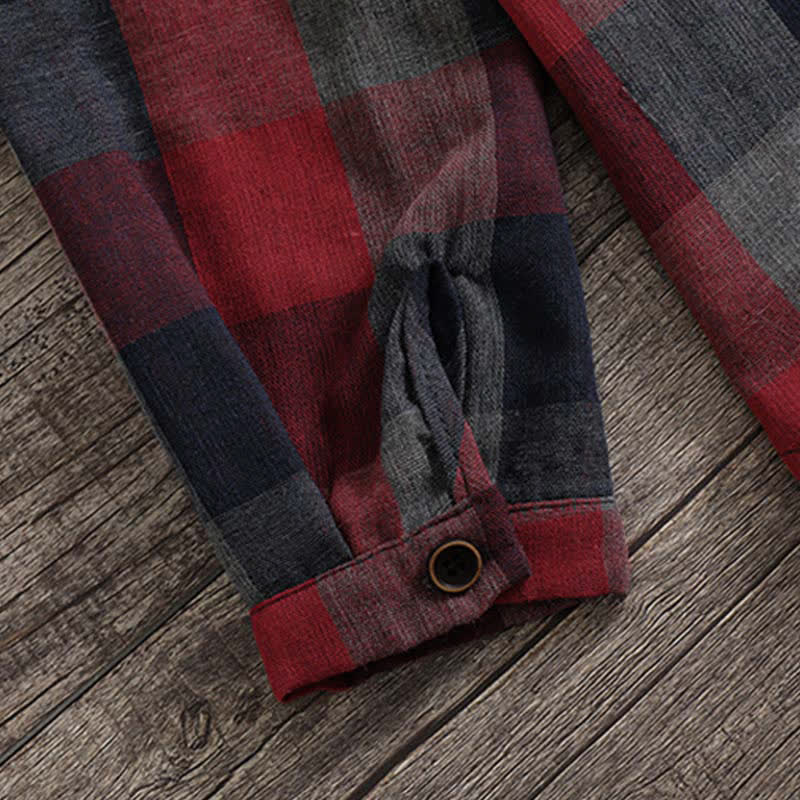 Buddha Stones Fall Casual Vintage Button-Up Drawstring Plaid Women's Hoodies With Pocket - image 29