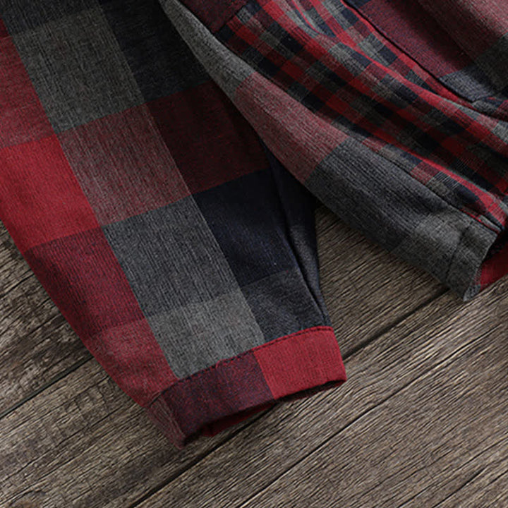 Buddha Stones Fall Casual Vintage Button-Up Drawstring Plaid Women's Hoodies With Pocket - image 30