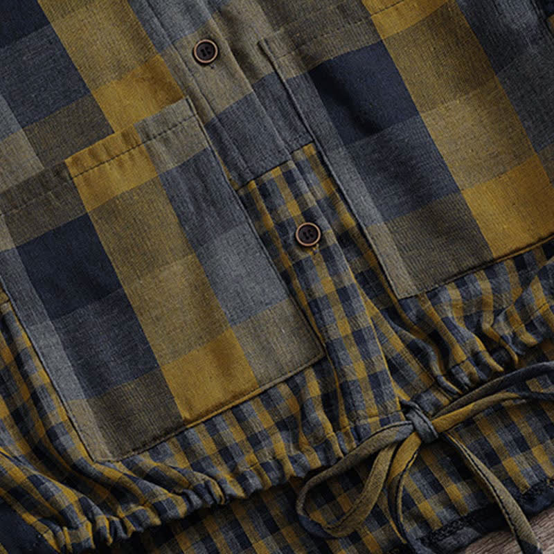 Buddha Stones Fall Casual Vintage Button-Up Drawstring Plaid Women's Hoodies With Pocket - image 10