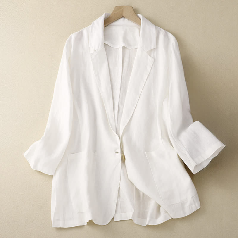 Buddha Stones Spring Summer Casual Minimalist Patch Pocket Solid Women's Three-Quarter Sleeve Shirts With Pocket - White - US6, UK/AU10, EU38 (XL) - image 6