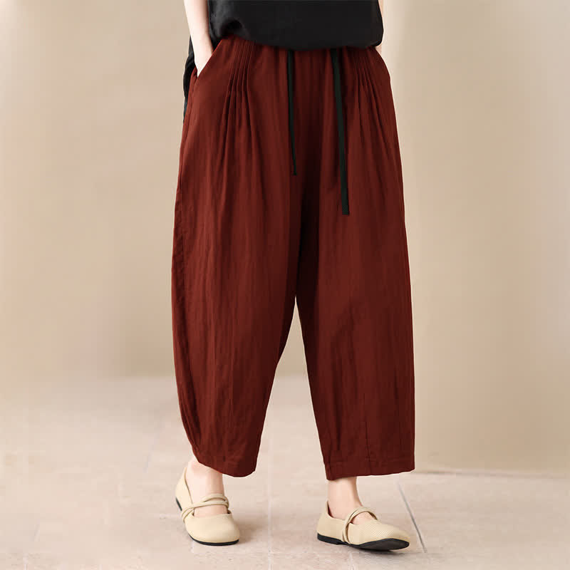 Buddha Stones Spring Summer Casual Minimalist Drawstring Solid Cropped Pants Women's Harem Pants With Pocket - image 13