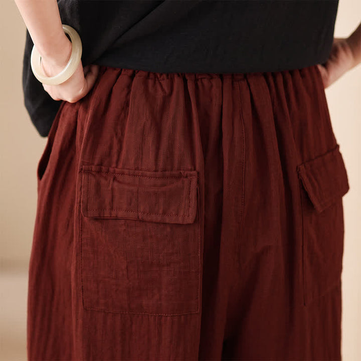 Buddha Stones Spring Summer Casual Minimalist Drawstring Solid Cropped Pants Women's Harem Pants With Pocket - image 16