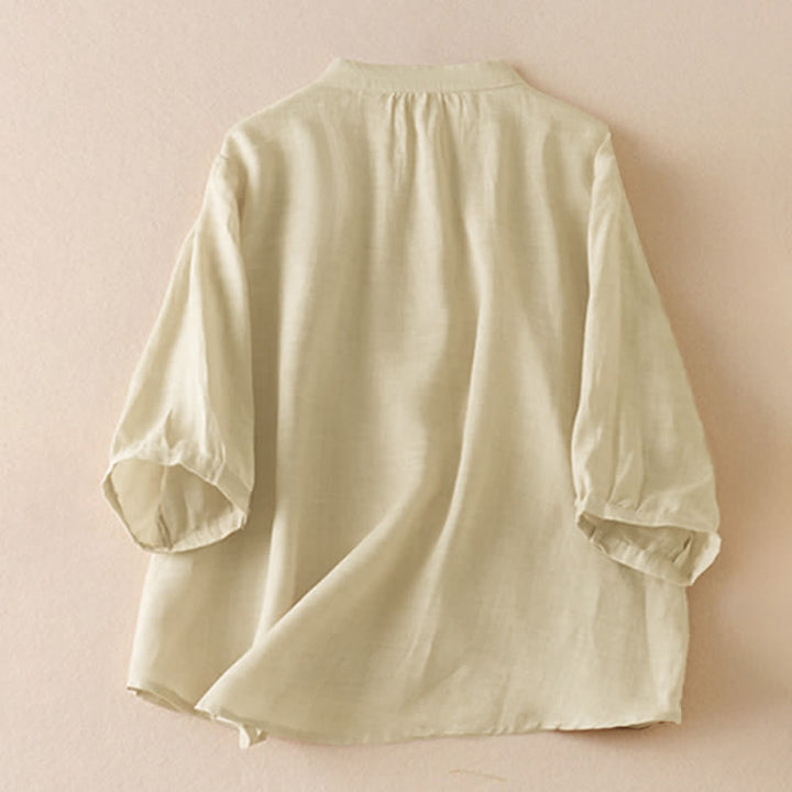 Buddha Stones Summer Classic Simple Button-Up Solid Women's Short Sleeve Shirts - image 9