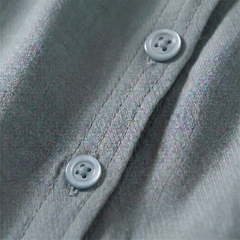 Buddha Stones Summer Classic Simple Button-Up Solid Women's Short Sleeve Shirts - image 4