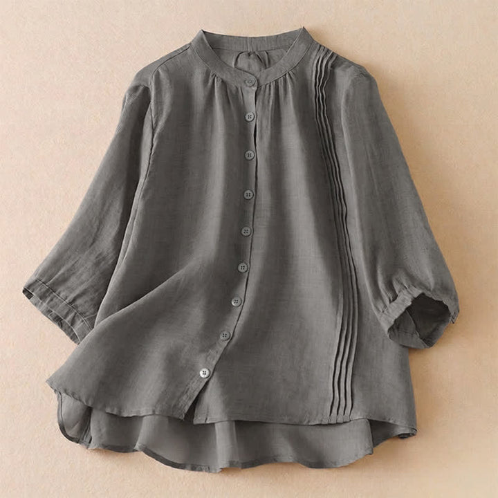 Buddha Stones Summer Classic Simple Button-Up Solid Women's Short Sleeve Shirts - Gray - US8-10, UK/AU12-14, EU40-42 (2XL) - image 20