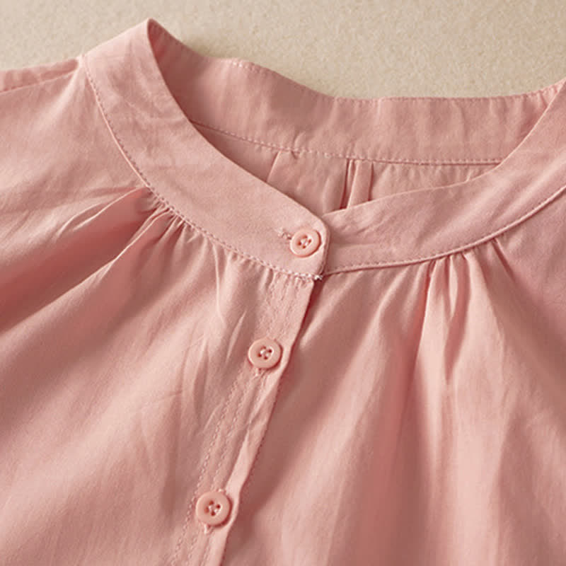Buddha Stones Summer Classic Simple Button-Up Solid Women's Short Sleeve Shirts - image 30