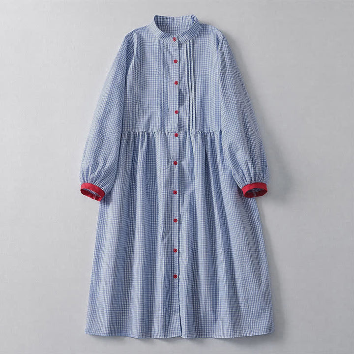 Buddha Stones Fall Casual Classic Button-Up Plaid Women's Long Sleeve Dresses With Pocket - LightBlue - US12, UK/AU16, EU44 (2XL) - image 0