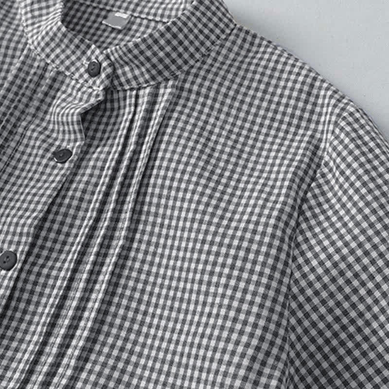 Buddha Stones Fall Casual Classic Button-Up Plaid Women's Long Sleeve Dresses With Pocket - image 9