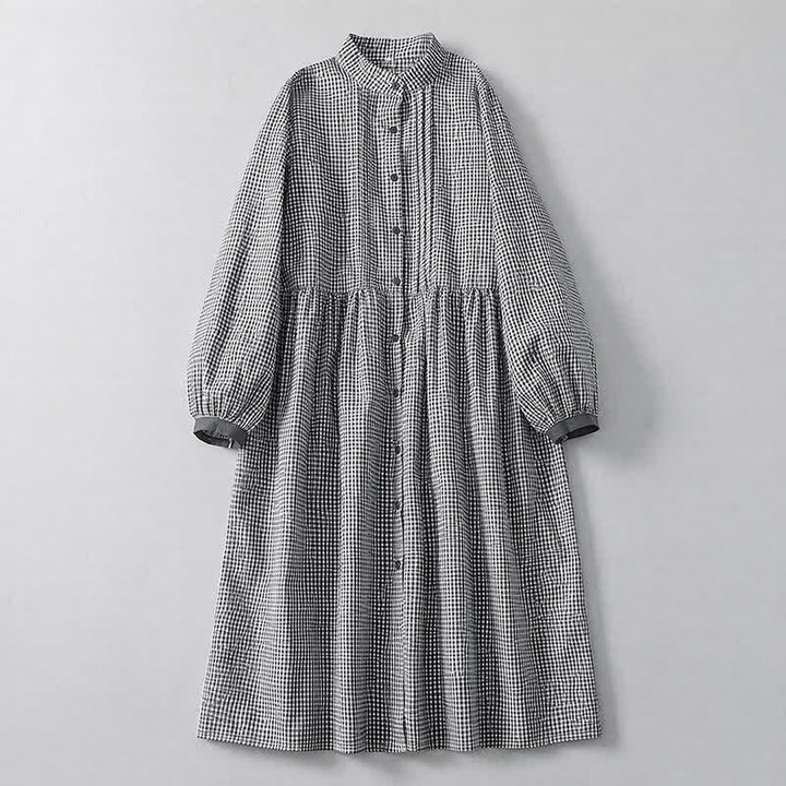 Buddha Stones Fall Casual Classic Button-Up Plaid Women's Long Sleeve Dresses With Pocket - Gainsboro - US12, UK/AU16, EU44 (2XL) - image 5