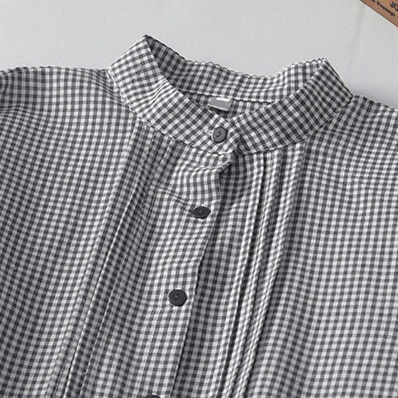 Buddha Stones Fall Casual Classic Button-Up Plaid Women's Long Sleeve Dresses With Pocket - image 7